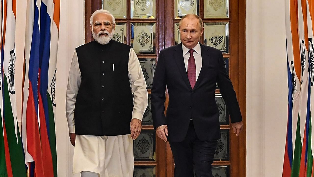 Prime Minister Narendra Modi and Russian President Vladimir Putin. Credit: PTI File Photo