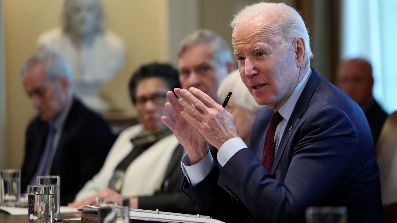 US President Joe Biden holds a cabinet meeting in the Cabinet Room at the White House in Washington, US March 3, 2022. Credit: Reuters Photo