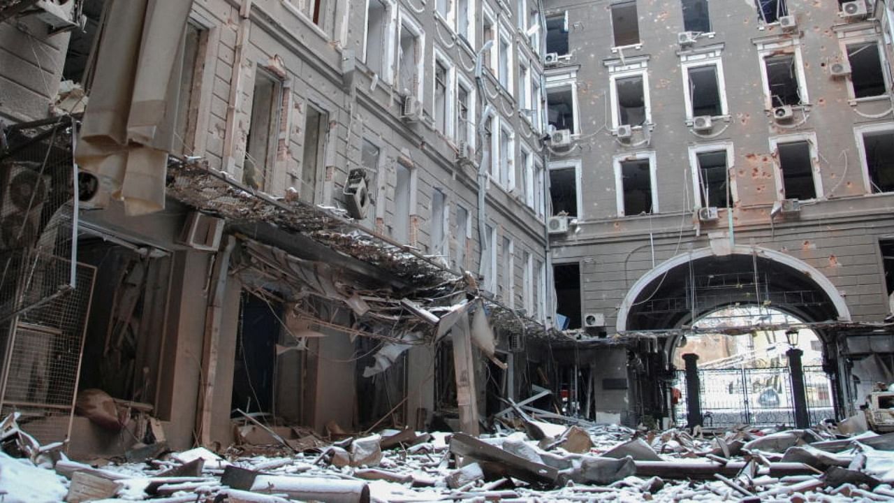 A view shows a building, which city officials and locals said was damaged by recent shelling, as Russia's invasion of Ukraine continues, in Kharkiv, Ukraine March 4, 2022. Credit: Reuters Photo