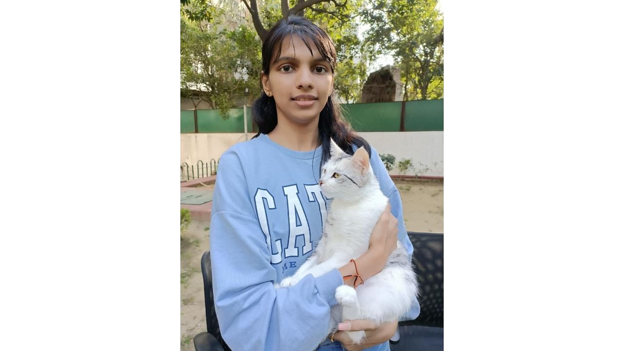 Lakshita from Mangaluru brought her pet cat from Ukraine on Saturday. Credit: Special Arrangement
