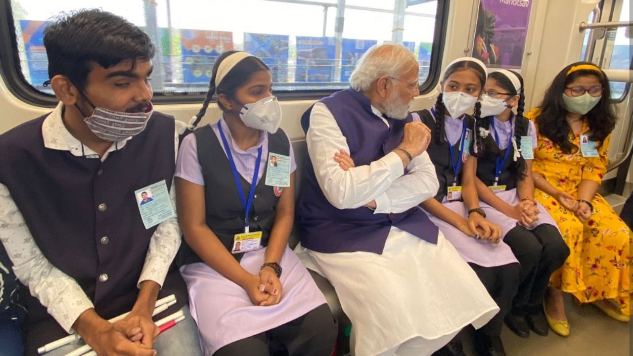 Prime Minister Narendra Modi interacts with students. Credit: Twitter/@narendramodi
