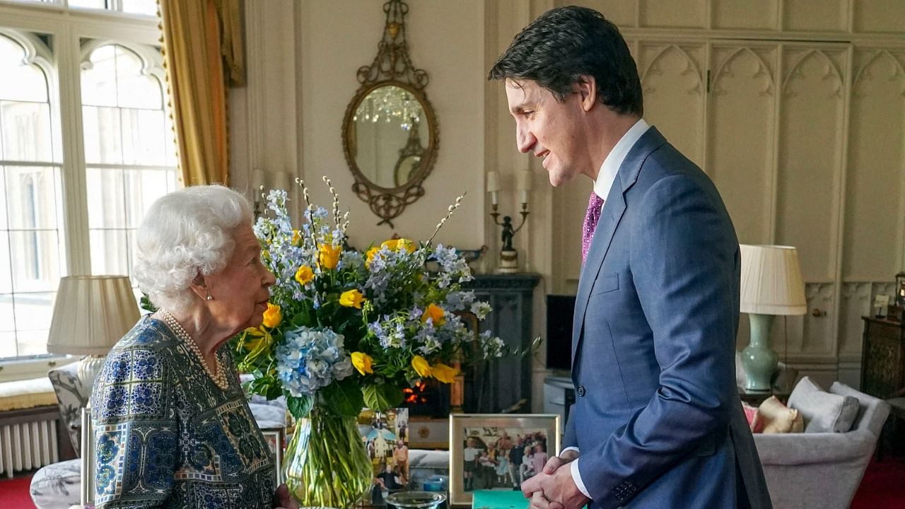 Britain's Queen Elizabeth II (L) speaks with Canadian Prime Minister Justin Trudeau during an audience at the Windsor Castle, Berkshire. Credit: AFP Photo