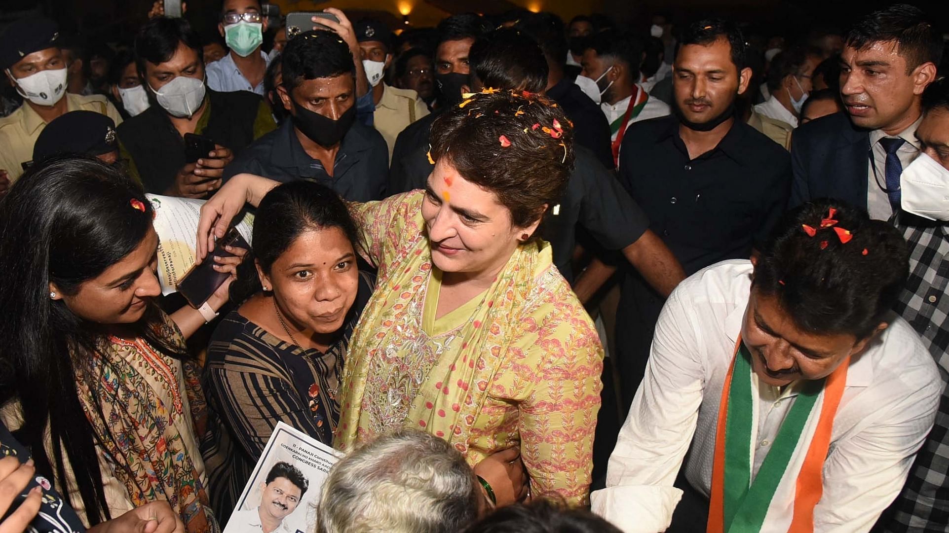 Congress leader Priyanka Gandhi during Door to Door campaign for party candidate from Panaji Assembly Constituency Elvis Gomes. Credit: IANS Photo