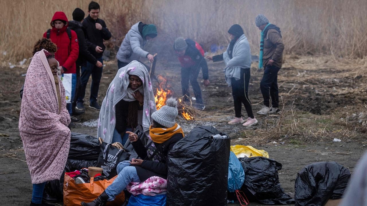 Refugees camp on their way out of Ukraine. Credit: AFP Photo