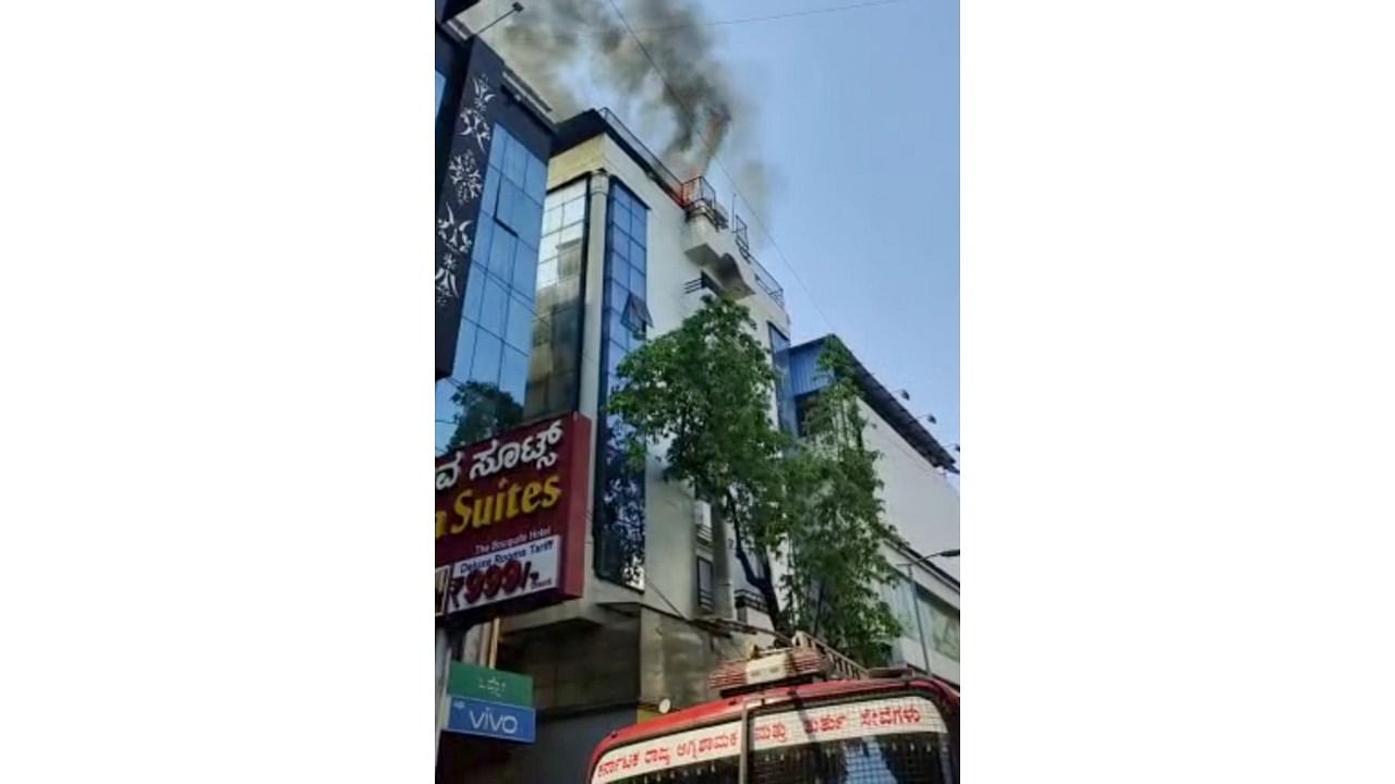 A view of the building on fire. Credit: Special arrangement