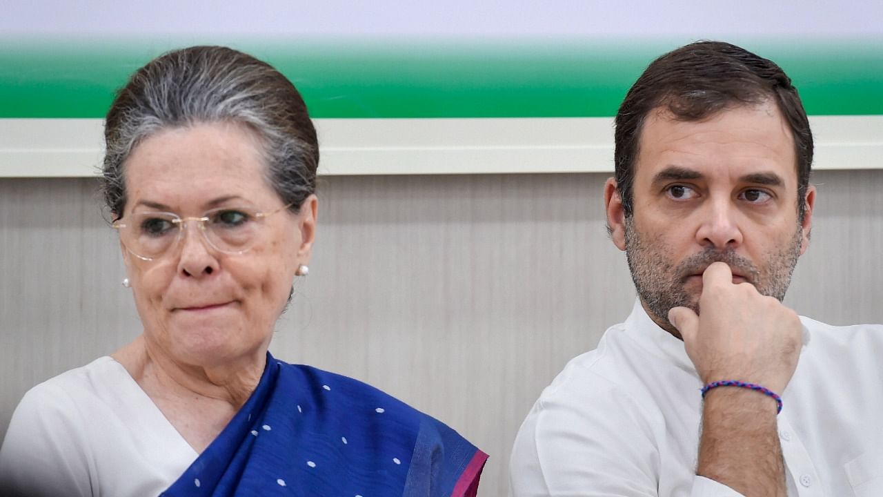 Congress President Rahul Gandhi with senior party leader Sonia Gandhi. Credit: PTI Photo