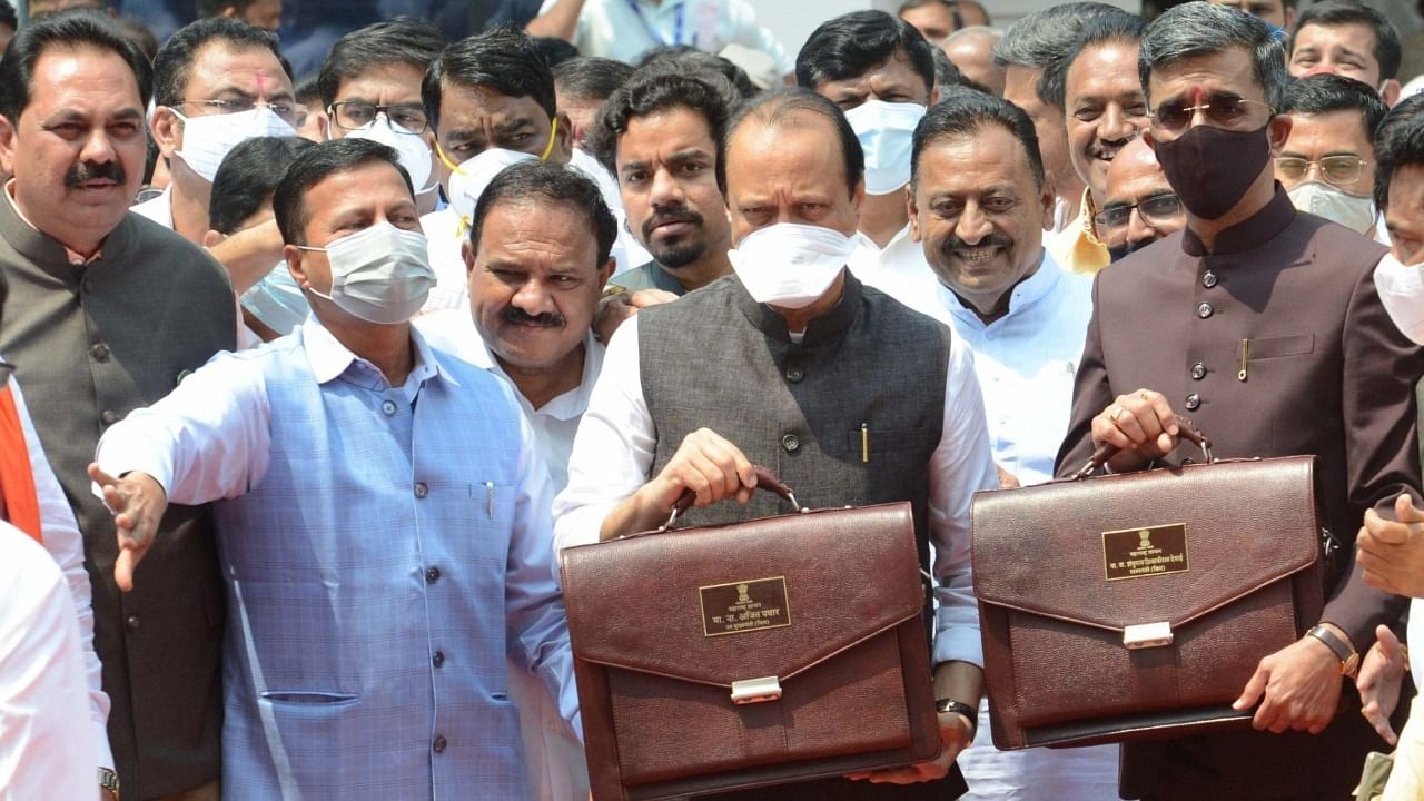 Maharashtra Finance Minister Ajit Pawar (C) ahead of the Budget session in Mumbai. Credit: IANS Photo