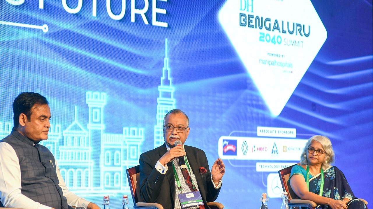 Dr H Sudarshan Ballal, Chairman of Manipal Hospitals speaks at the DH Bengaluru 2040 Summit. Credit: DH Photo/BH Shivakumar