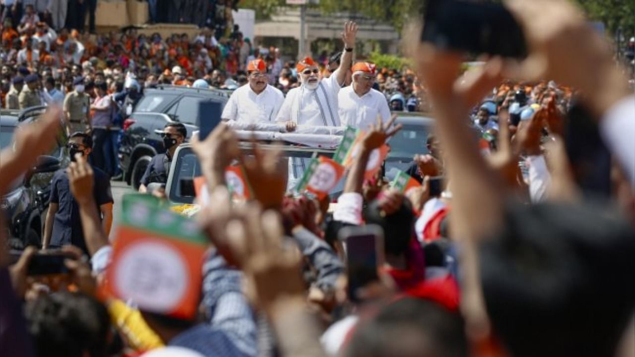 M Narendra Modi holds mega roadshow in Gujarat Credit: PTI Photo