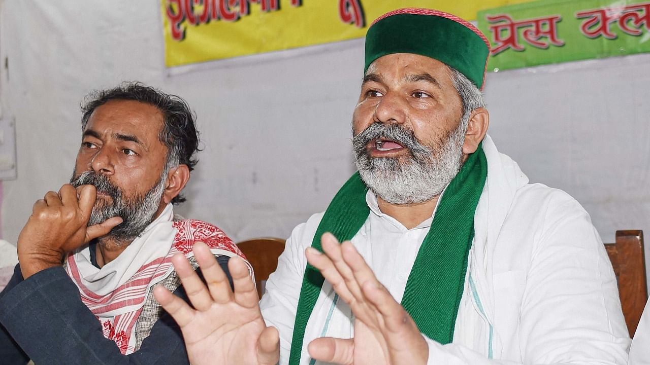 Bharatiya Kisan Union National Spokesperson Rakesh Tikait (R). Credit: PTI File Photo