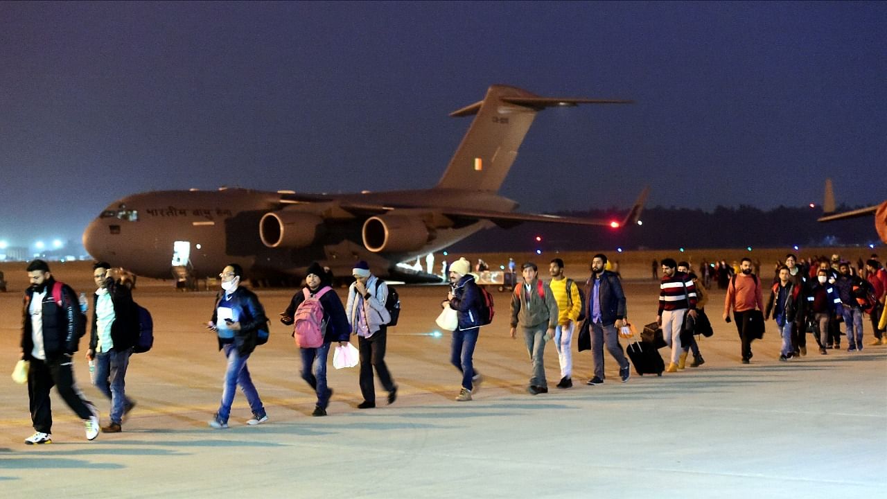 Students land at the Hindon air base in Ghaziabad. Credit: PTI Photo