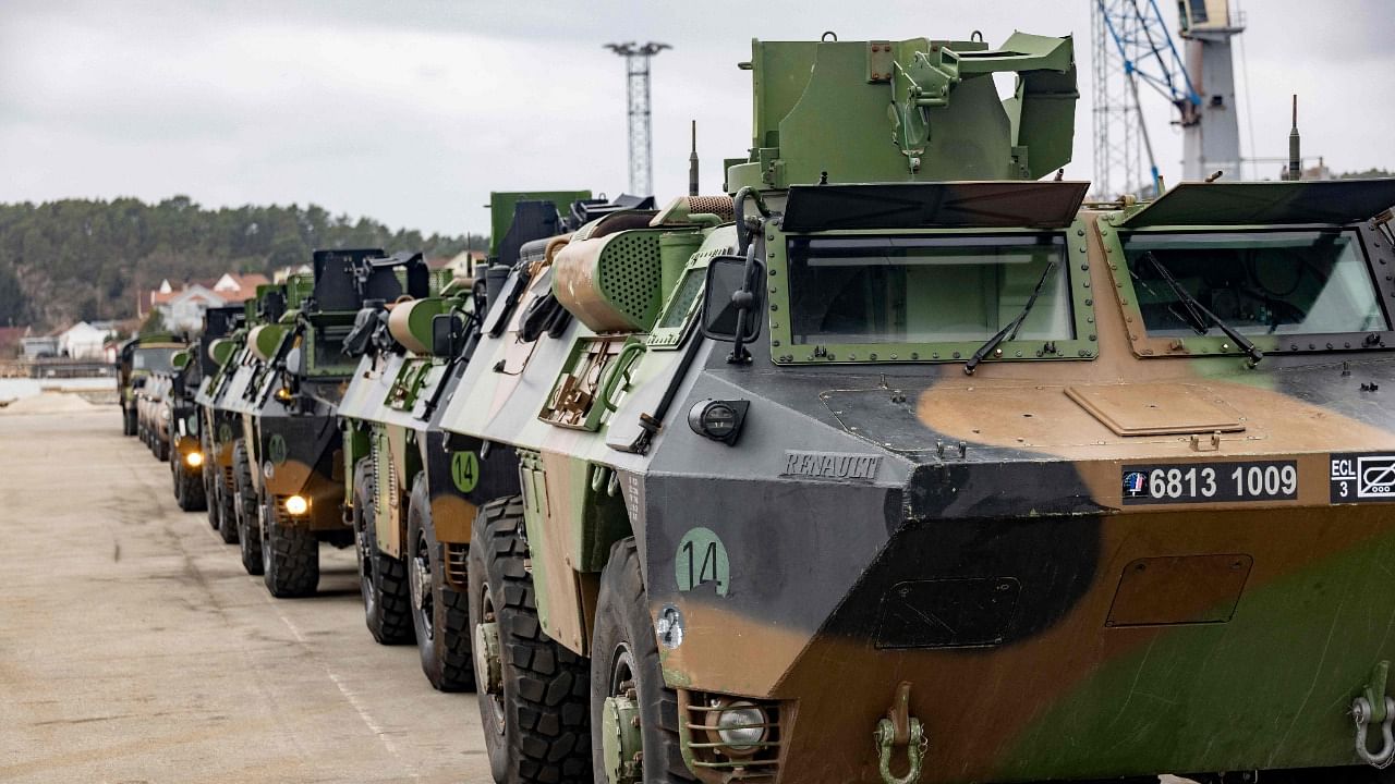 Armoured vehicles of NATO's rapid reaction force brigade in Norway for the military exercise Cold Response 22 arrive at Borg Havn in Fredrikstad, Norway. Credit: AFP Photo