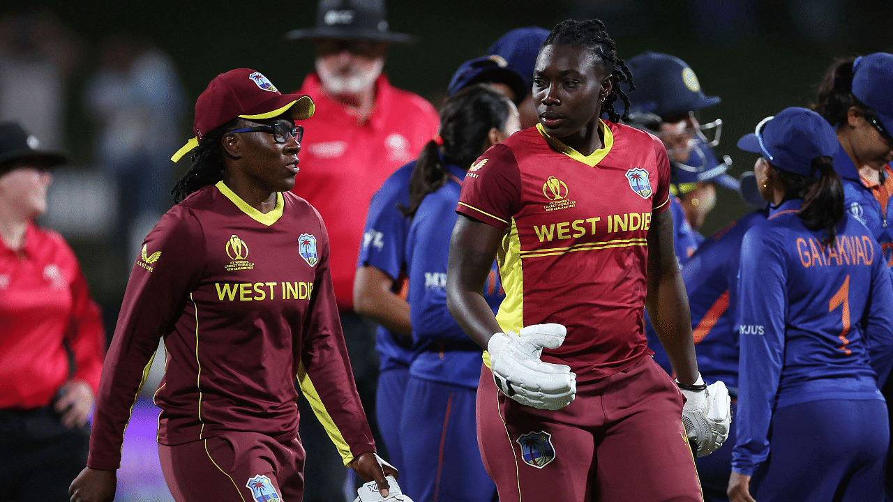  West Indies' Shamilia Connell (R) with teammate Shakera Selman (L). Credit: AFP Photo