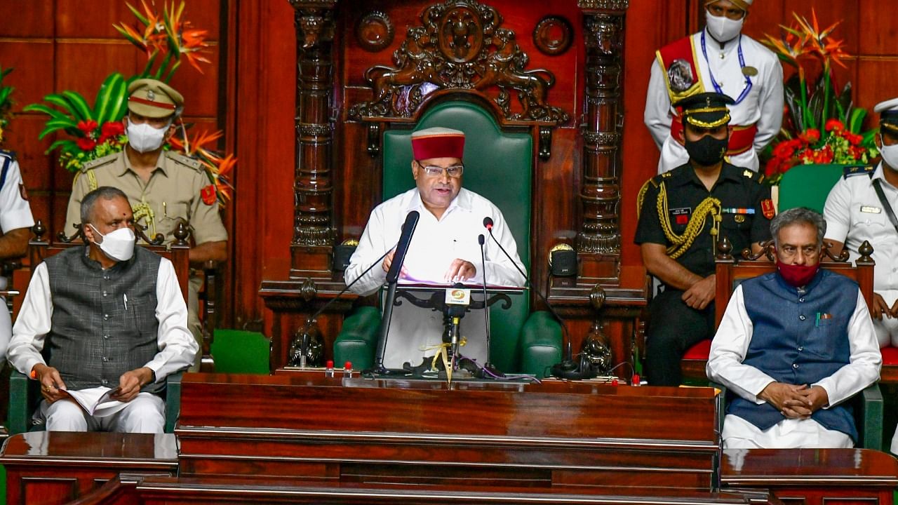 Thaawarchand Gehlot, Governor of Karnataka addressed the Joint Session of Karnataka Legislature at Karnataka Legislative Assembly in Vidhana Soudha, Bengaluru on Monday. Credit: DH Photo