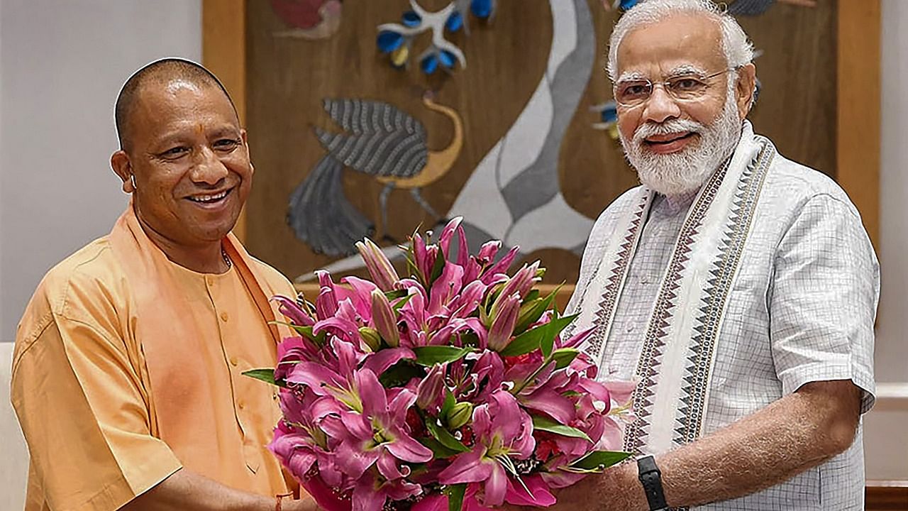 Prime Minister Narendra Modi with Uttar Pradesh Chief Minister Yogi Adityanath, during their meeting in New Delhi. Credit: PTI Photo