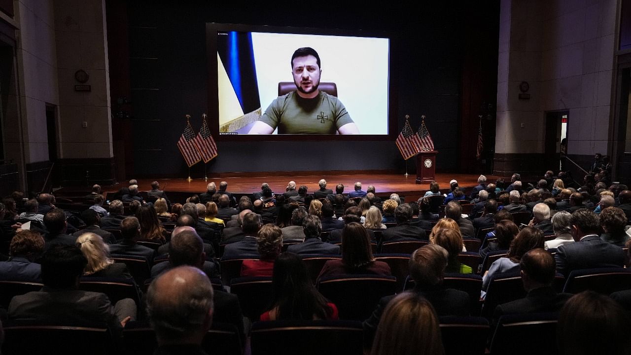 Ukrainian President Volodymyr Zelenskyy addresses the US Congress. Credit AFP Photo