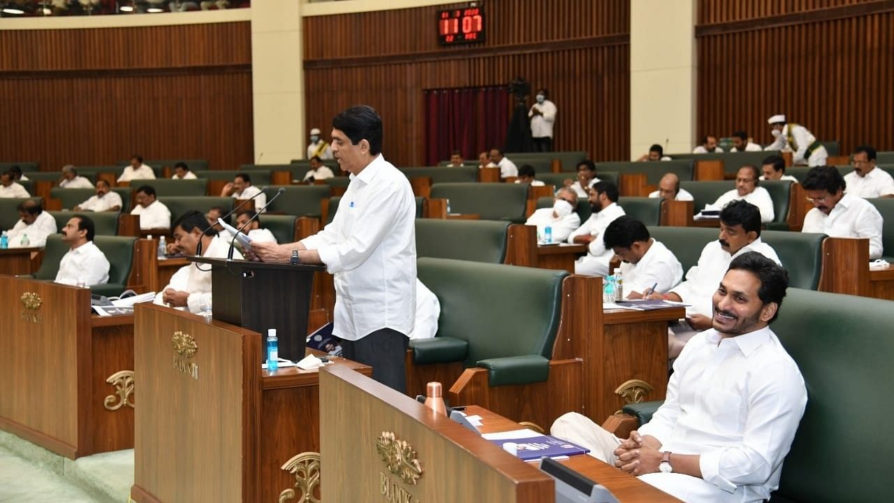 Speaker T Seetaram then announced the suspension of 11 TDP MLAs for the second day in a row. On Monday, five TDP MLAs were suspended from the Assembly for the duration of the Budget session till March 25. Credit: IANS 