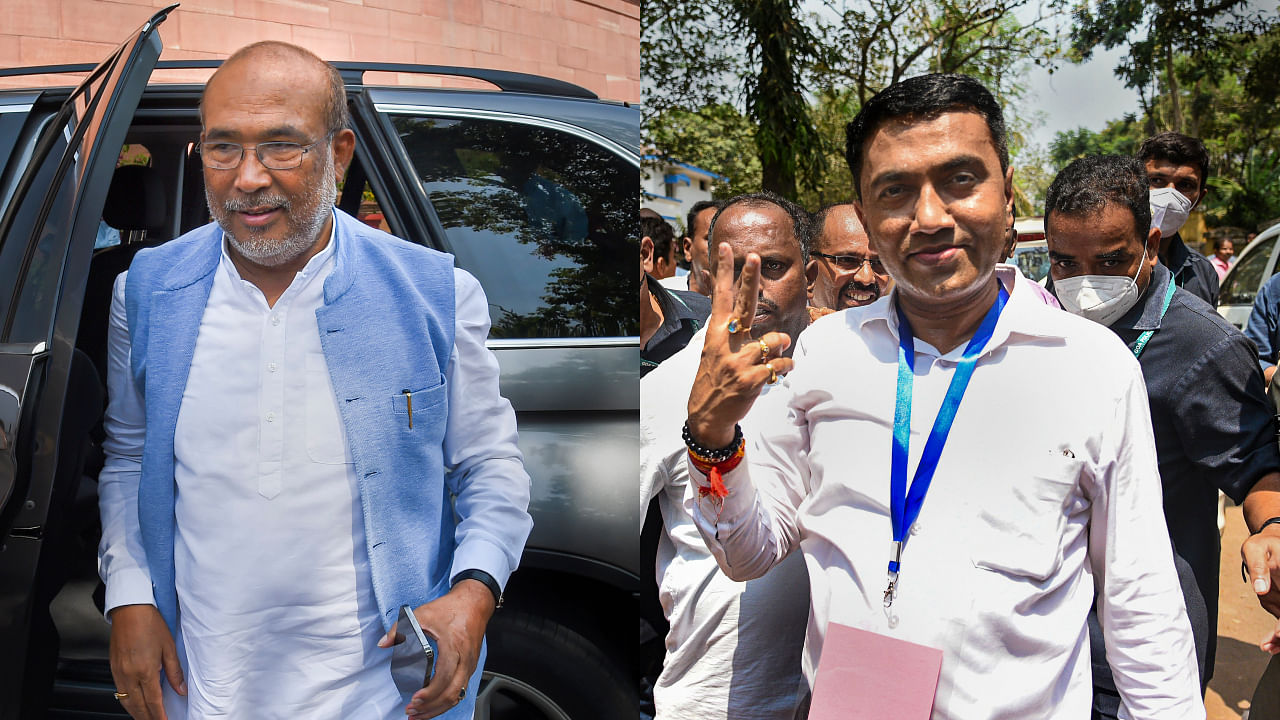 Biren Singh and Pramod Sawant. Credit: PTI Photos