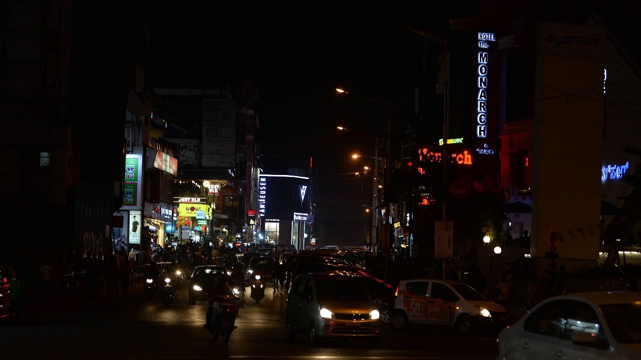 A file photo of Brigade Road in Bengaluru during Earth hour. Credit: DH Photo