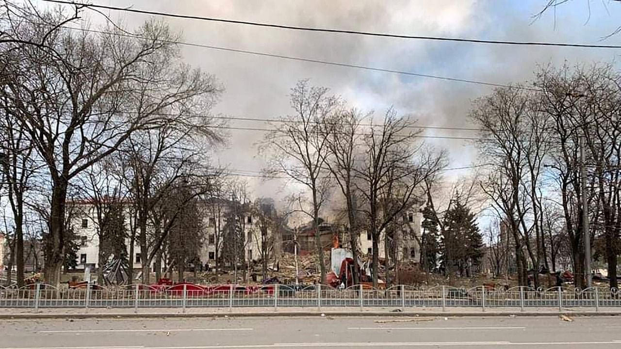 The three-storey theatre building was laid to waste by Russians. Credit: AFP Photo