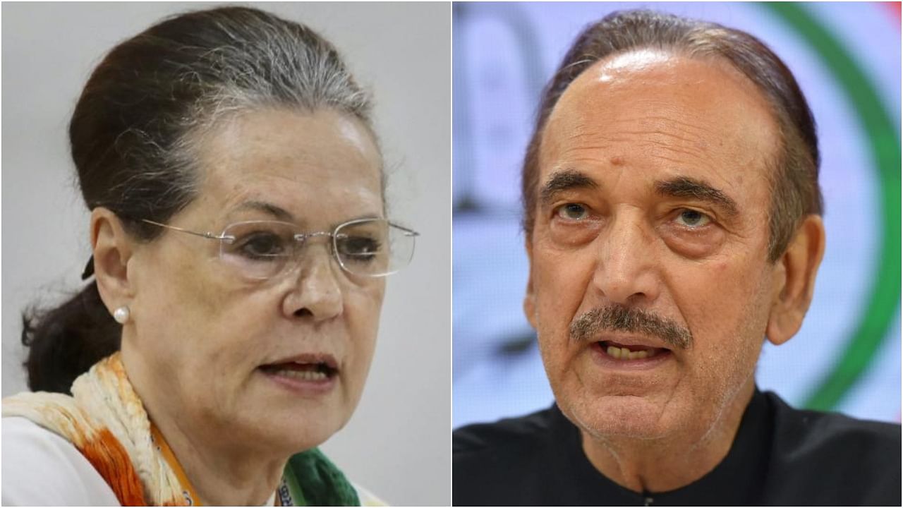 Congress leaders Sonia Gandhi and Ghulam Nabi Azad. Credit: PTI Photos