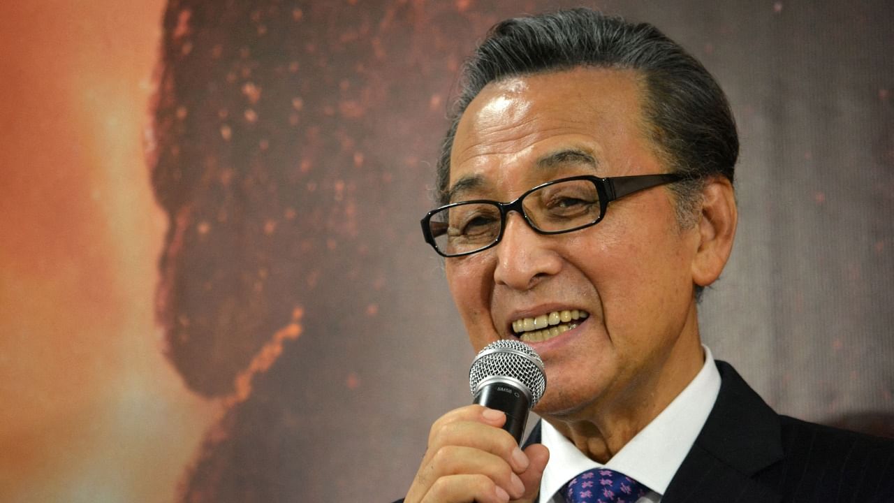 This file picture taken on June 5, 2014 shows Japanese actor Akira Takarada during a press conference at Toho Studios in Tokyo as part of of project to mark the 60th anniversary of the 1954 film "Godzilla". Credit: AFP Photo