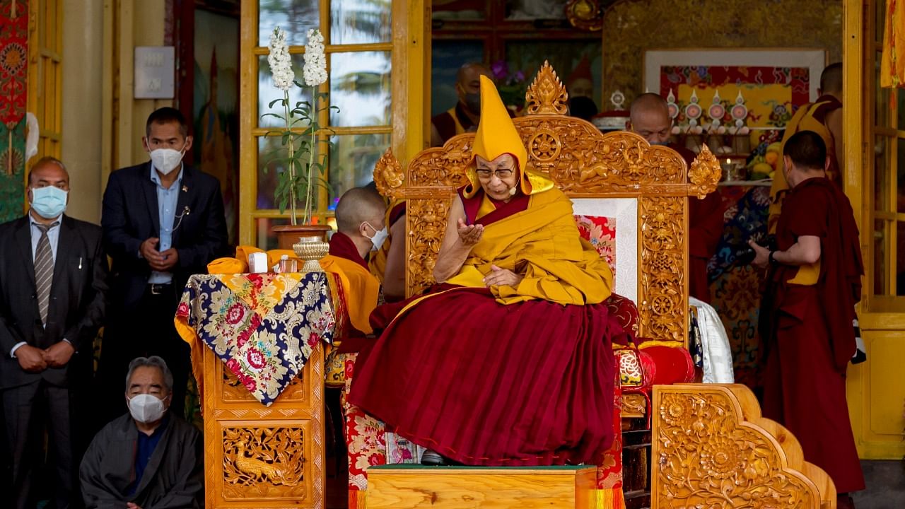 Tibetan spiritual leader, the Dalai Lama during a ceremony to spread teachings of Jataka Tales at Tsuglakhang Temple, Mcleodganj, Dharamshala. Credit: PTI Photo