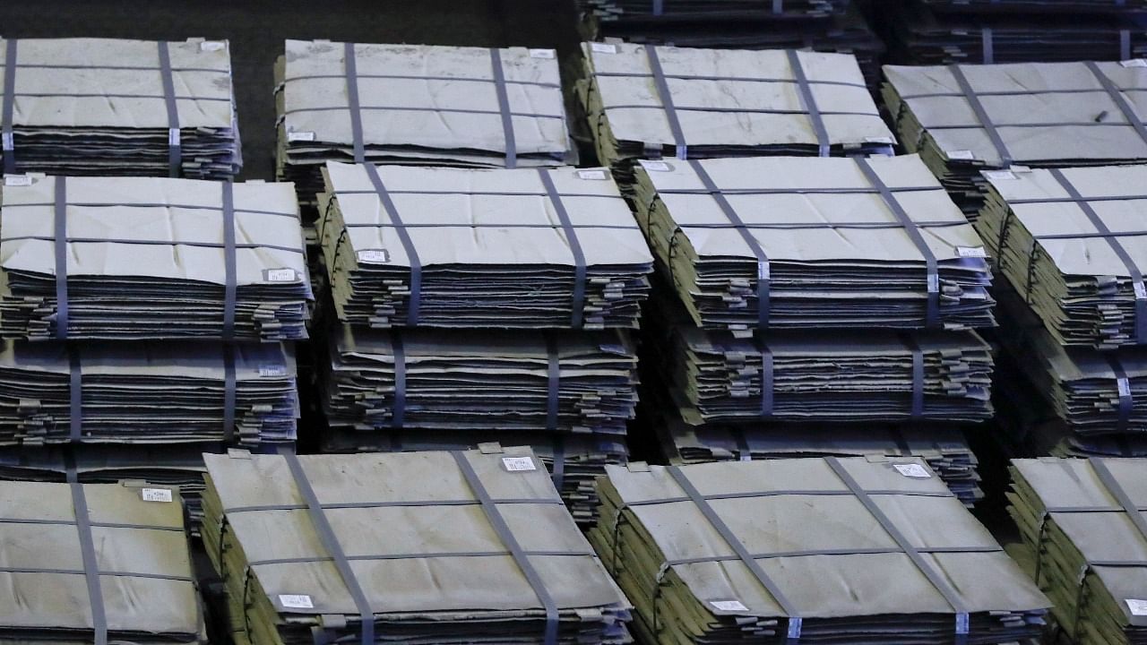 A view shows nickel sheets at Kola Mining and Metallurgical Company in Monchegorsk. Credit: Reuters file photo