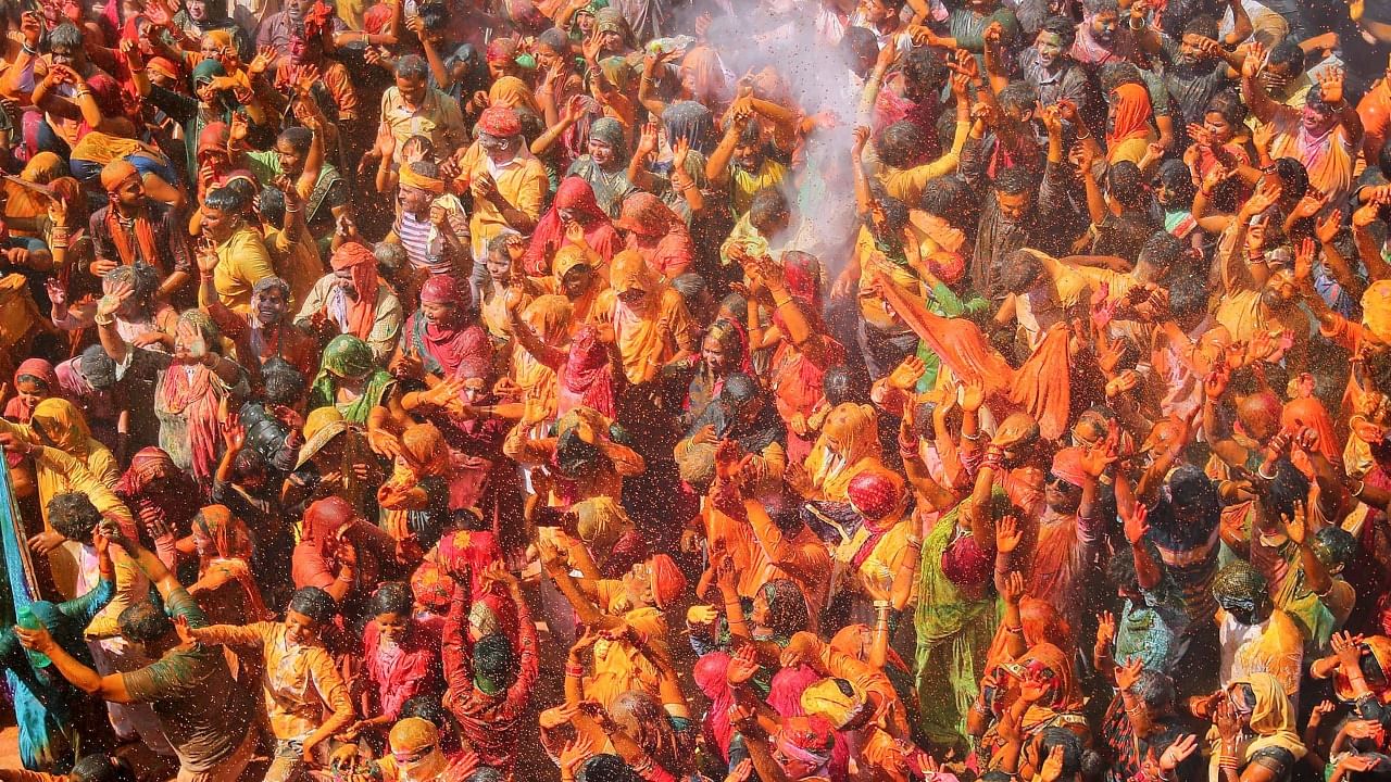 Holi celebrations in Vrindavan. Credit: PTI Photo/Representative image
