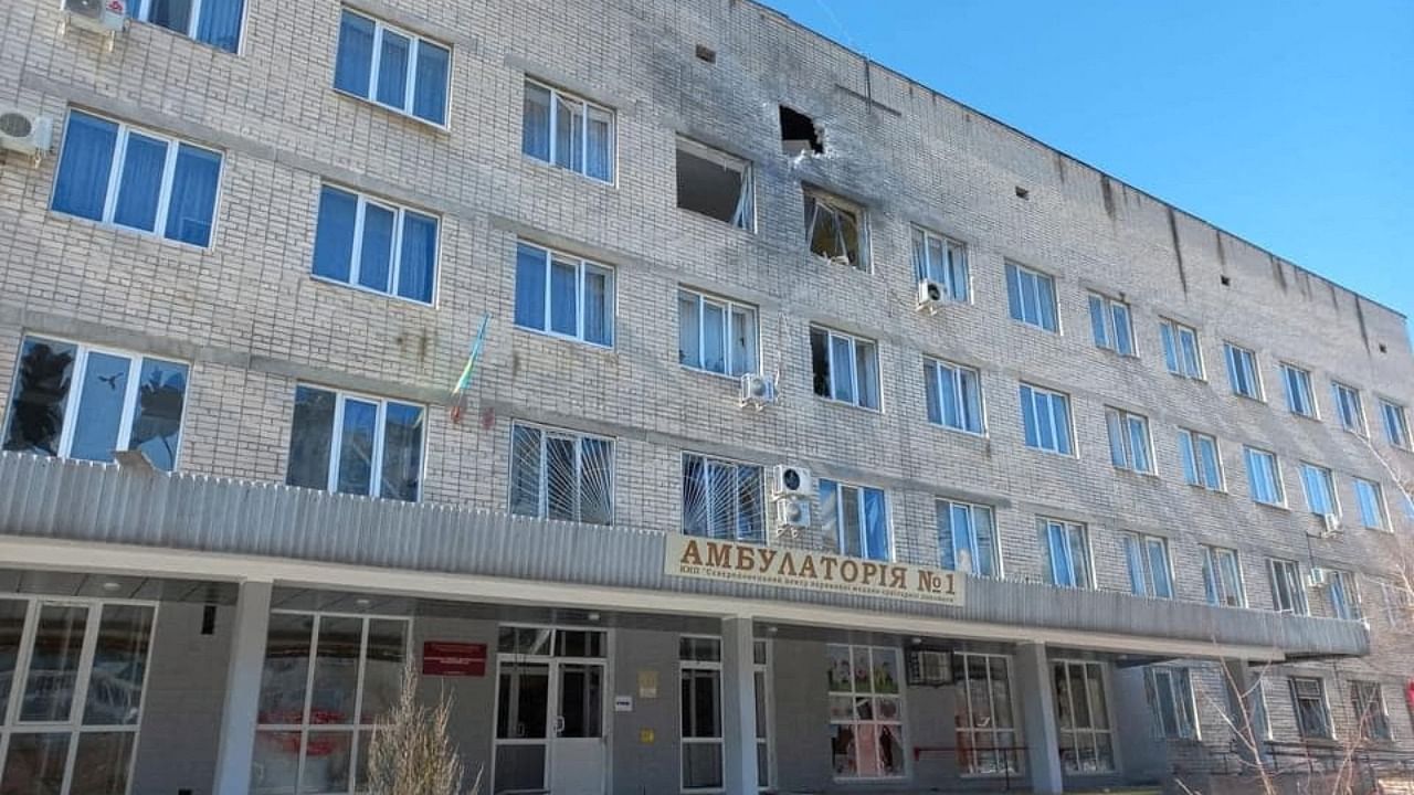 A view shows a building of a hospital damaged by shelling as Russia’s attack on Ukraine continues, in Sievierodonetsk, in Luhansk. Credit: Reuters photo/Luhansk Regional Civil-Military Administration