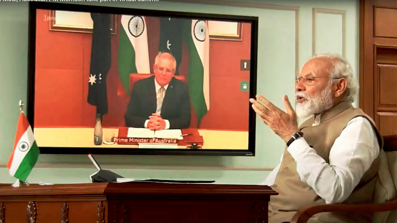 Prime Minister Narendra Modi and his Australian counterpart Scott Morrison. Credit: PTI Photo