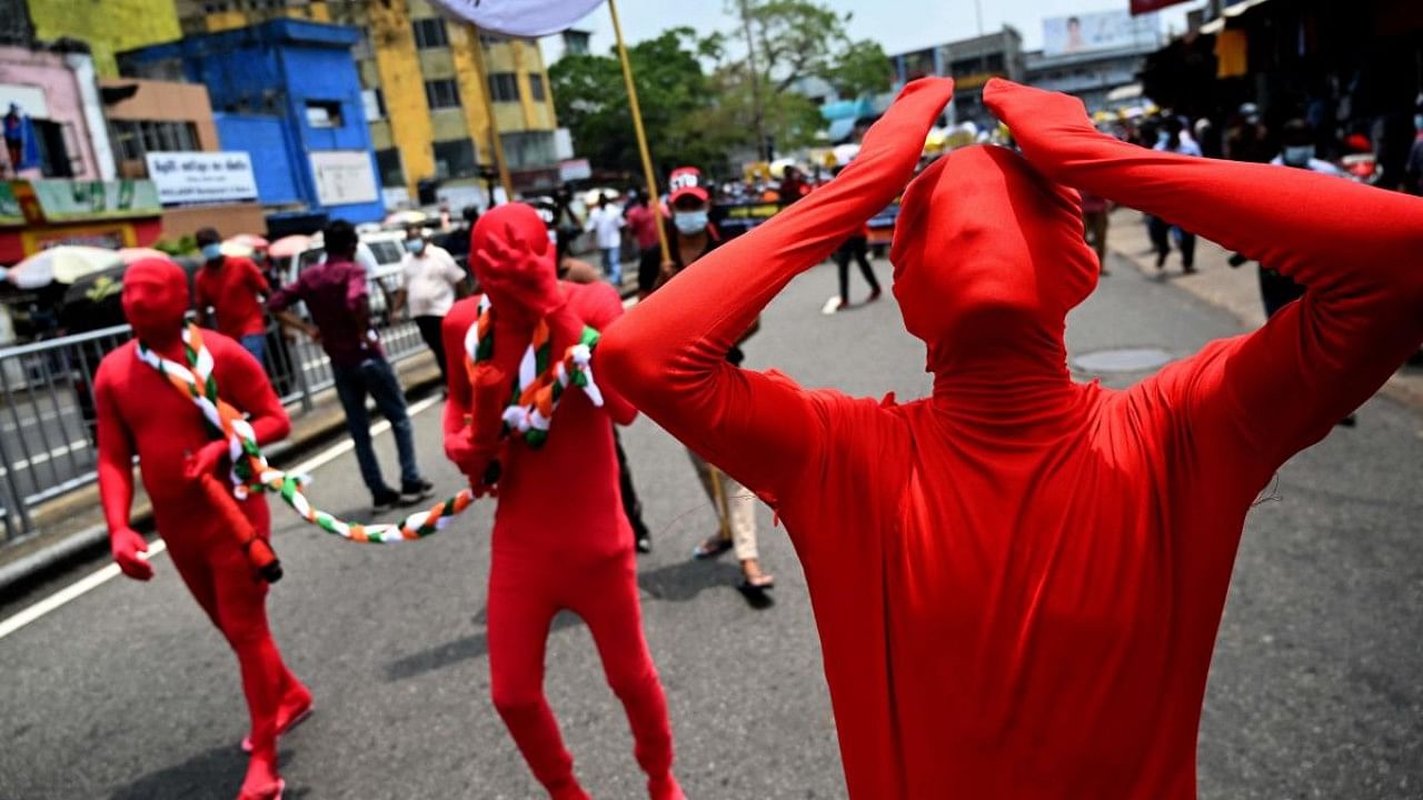Leftist activists protest against the rising living costs, in Colombo. Credit: AFP Photo