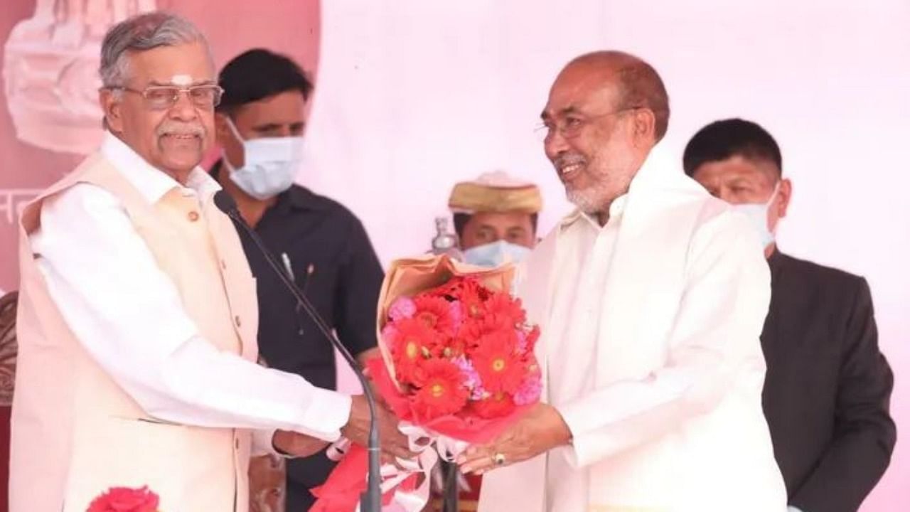 N Biren Singh takes oath as Manipur's Chief Minister. Credit: BJP Office
