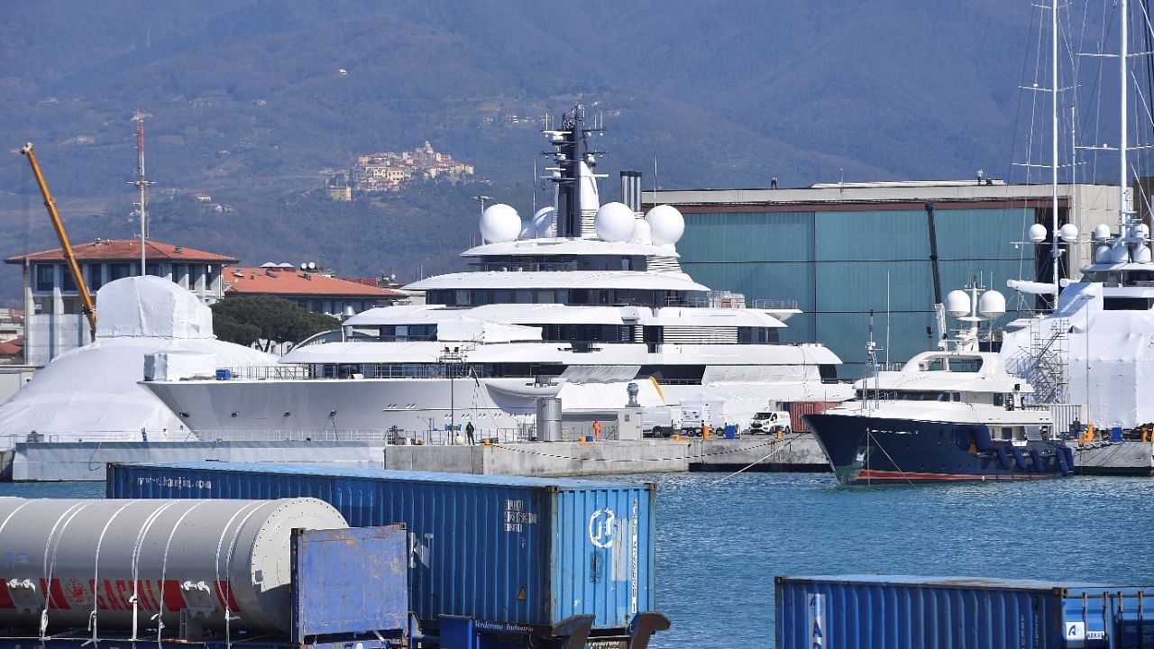 Scheherazade, one of the world's biggest and most expensive yachts allegedly linked to Russian billionaires, is moored in the harbour of the small Italian town of Marina di Carrara, Italy. Credit: Reuters Photo