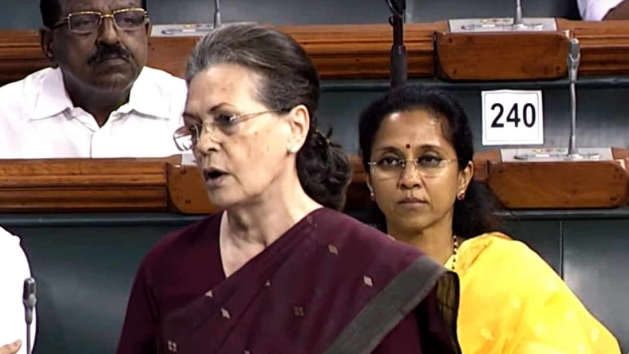 Congress MP Sonia Gandhi speaks in Lok Sabha on the second part of Budget Session of Parliament, in New Delhi. Credit: IANS Photo/Lok Sabha