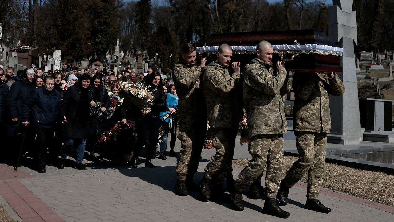 Funeral service for fallen soldier Volodymyr Rurak, amid the ongoing Russian invasion of Ukraine, in Lviv. Credit: Reuters Photo