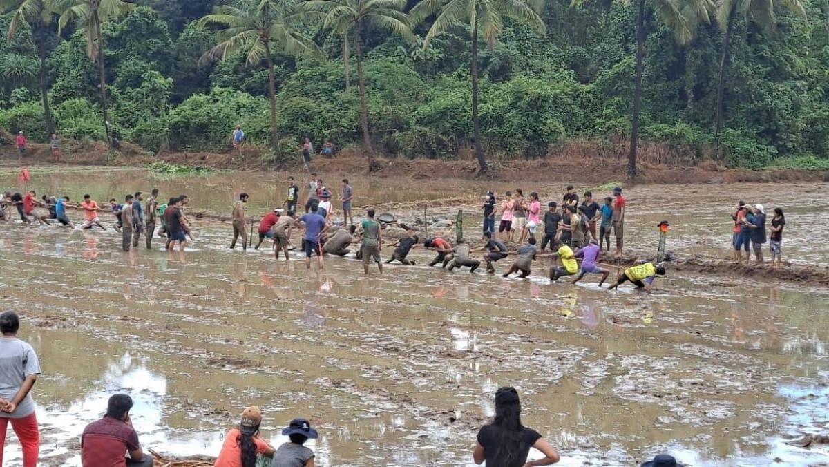 Students of St Joseph Engineering College take part in activities at Manjotti village in Belthangady taluk.