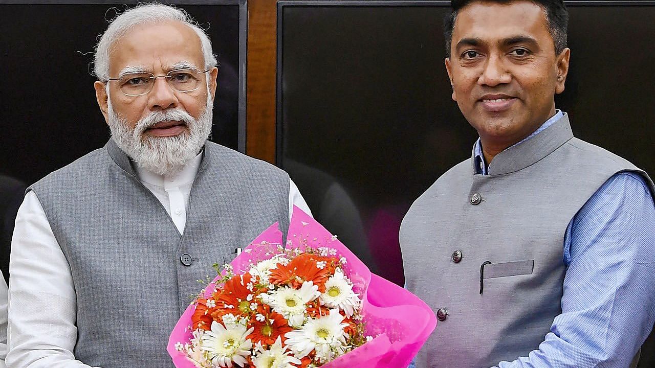 Prime Minister Narendra Modi with Goa Chief Minister Pramod Sawant during a meeting. Credit: PTI Photo