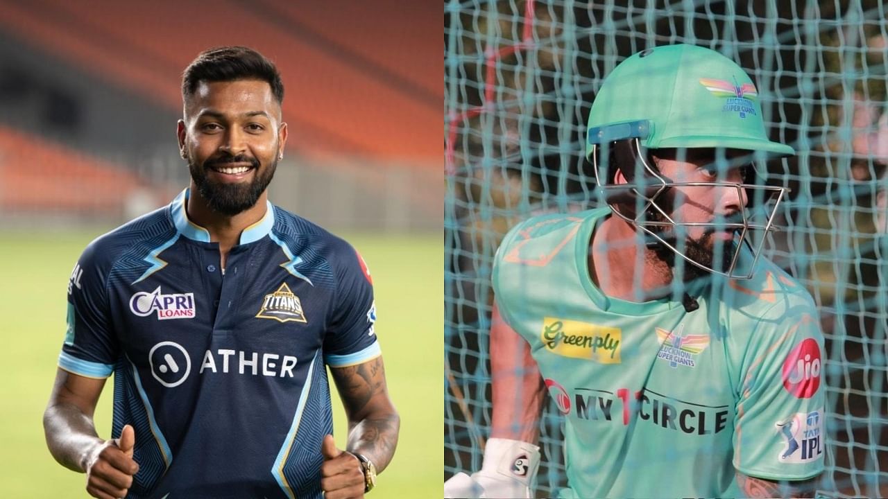 Gujarat Titans captain Hardik Pandya (left) and Lucknow Super Giants captain KL Rahul. Credit: PTI/IANS photos