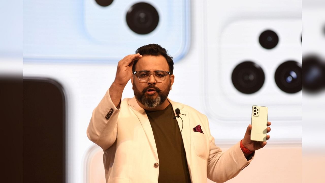 Aditya Babbar, Senior Director and Head Marketing, Samsung India, during the launch of the new Galaxy A Series mobile phones in Bengaluru on Tuesday, March 29, 2022. DH PHOTO/PUSHKAR V