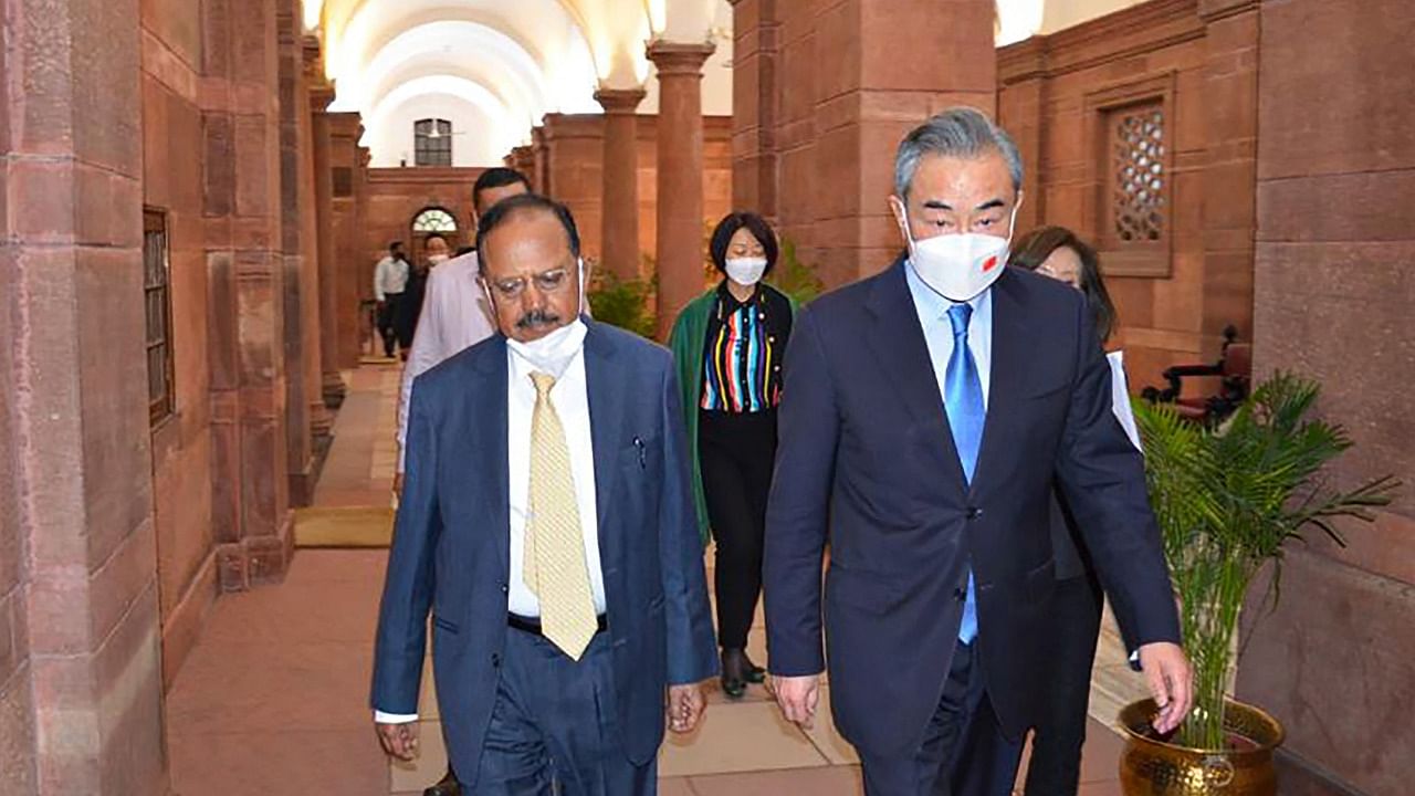 Ajit Doval with Wang Yi. Credit: PTI Photo