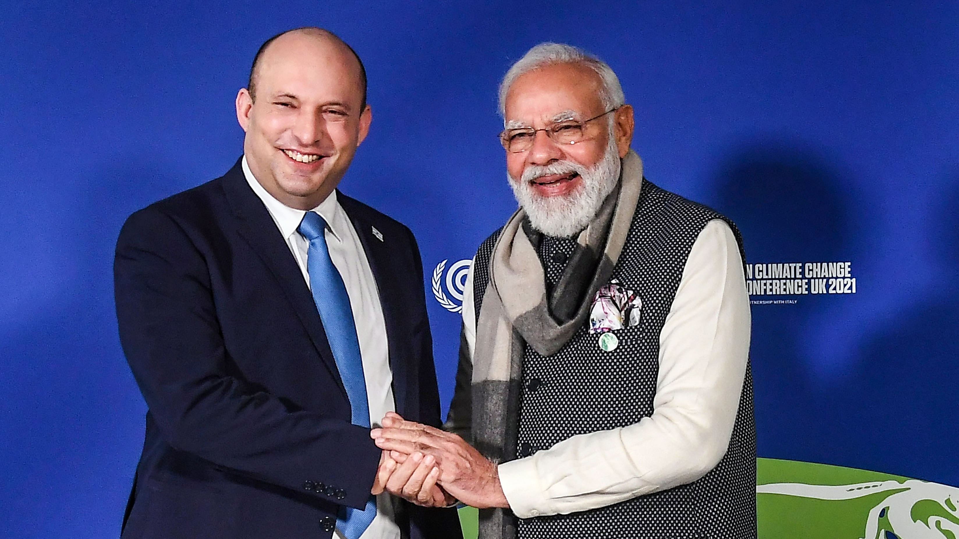 Prime Minister Narendra Modi holds a bilateral meeting with Israel Prime Minister Naftali Bennett, in Glasgow. Credit: PTI File Photo