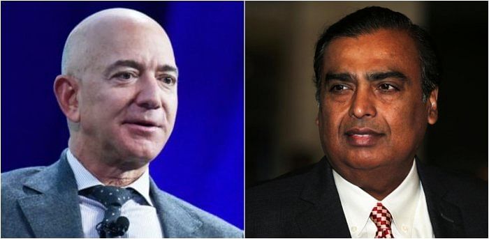 Jeff Bezos and Mukesh Ambani. Credit: AFP/Reuters Photos