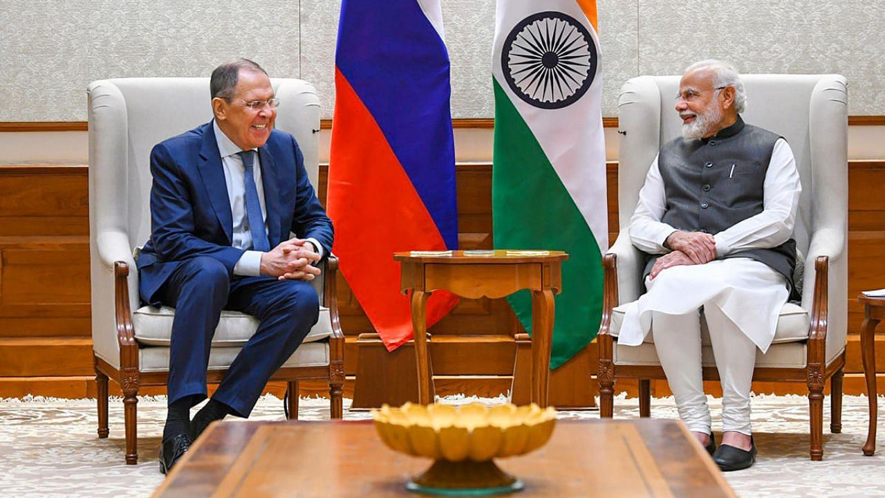 Prime Minister Narendra Modi with Russian Foreign Minister Sergey Lavrov. Credit: PTI Photo