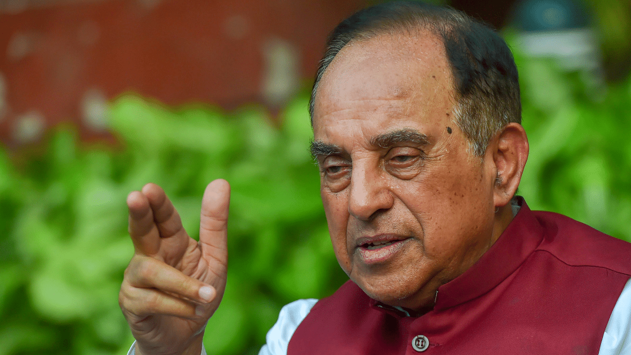BJP MP Subramanian Swamy addresses a press conference at his residence. Credit: PTI Photo
