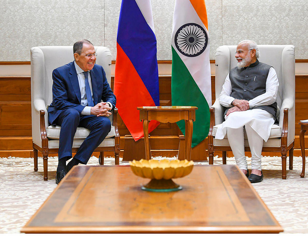 Prime Minister Narendra Modi with Russian Foreign Minister Sergey Lavrov, during their meeting in New Delhi. Credit: PTI File Photo