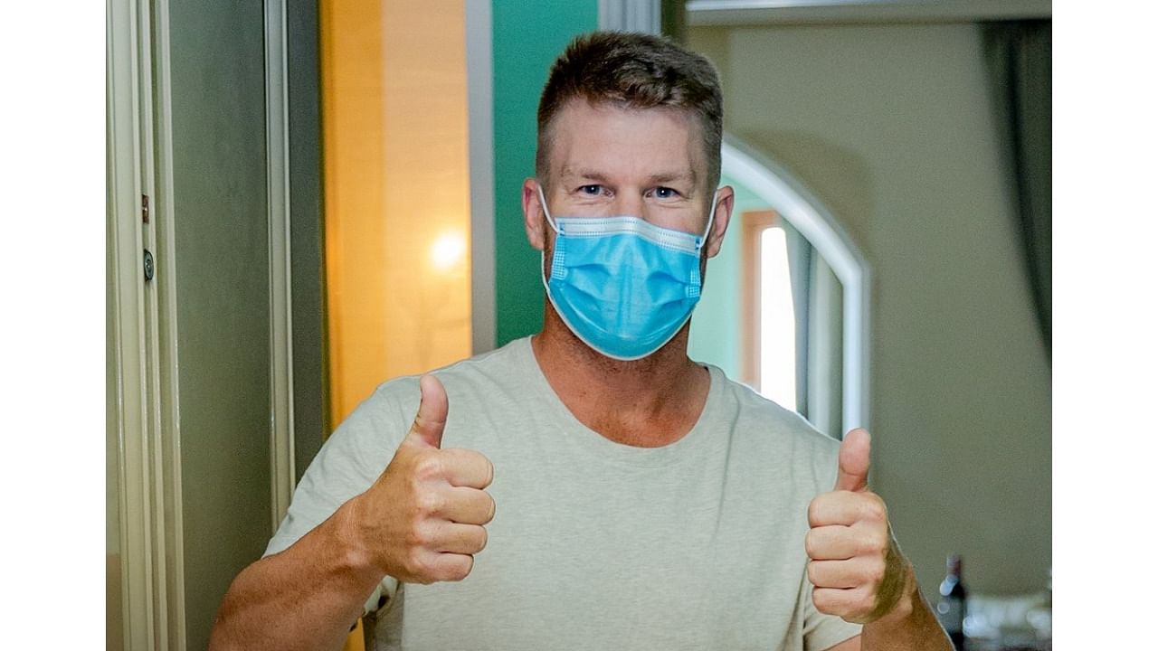 Warner is currently undergoing a mandatory 3-day quarantine before stepping out of his room. Credit: Twitter/@DelhiCapitals