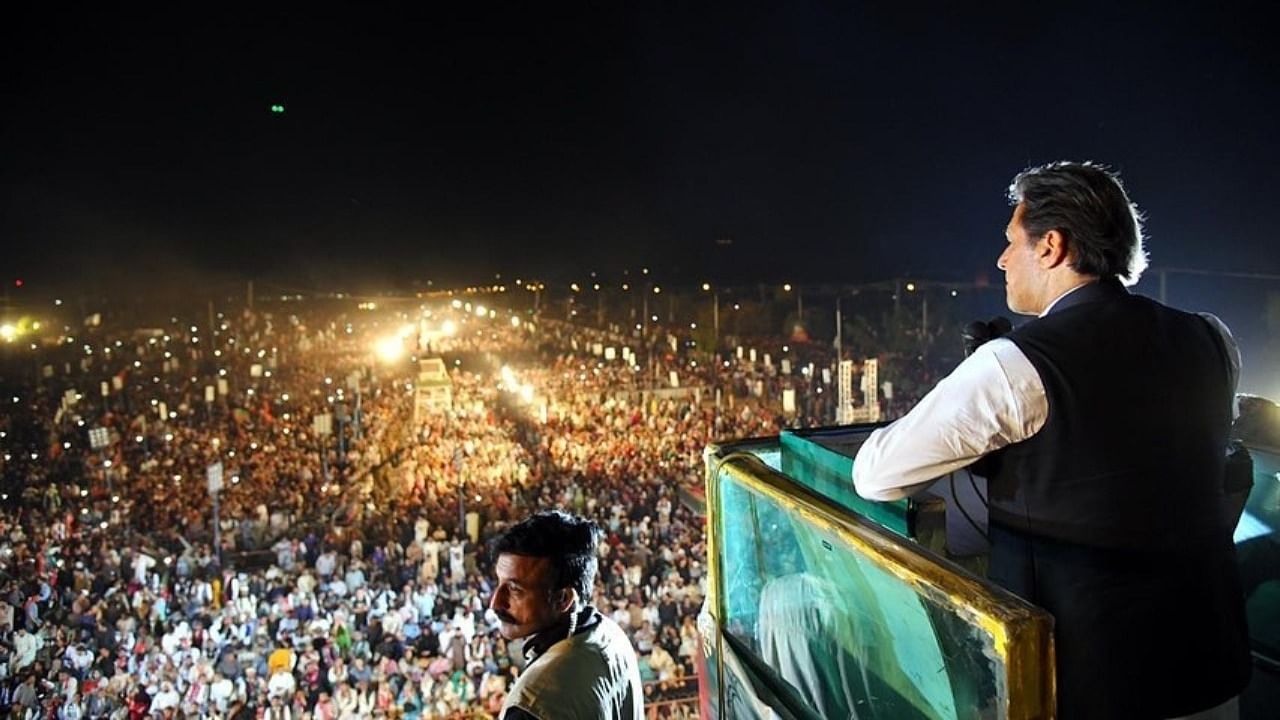 Imran Khan during a public address. Credit: IANS Photo