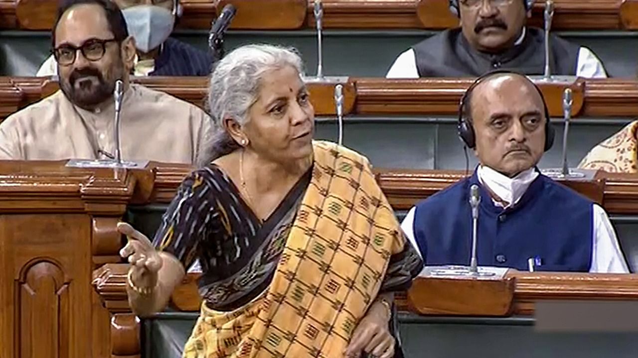 Union Finance Minister Nirmala Sitharaman speaks in the Lok Sabha during the second phase of the Budget Session. Credit: PTI File Photo