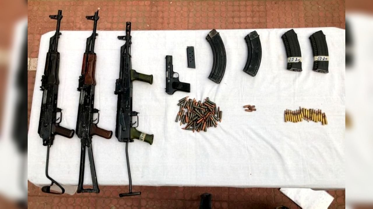 Arms and ammunition recovered after troops of Indian Army and SOG carried out a joint operation in a village along Line of Control in Poonch district. Credit: PTI FILE PHOTO